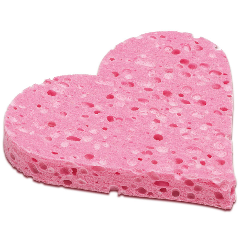 BATH SPONGE HEART OR LOVE SHAPE FOAM IN 64PC ACETATE PDQ/HT - Regent  Products Corp.